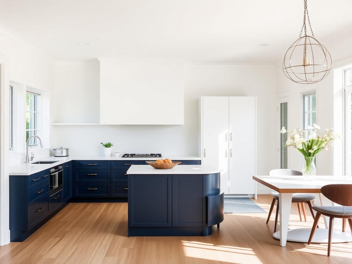 Freshly painted modern interior in Nelson with navy and white finishes